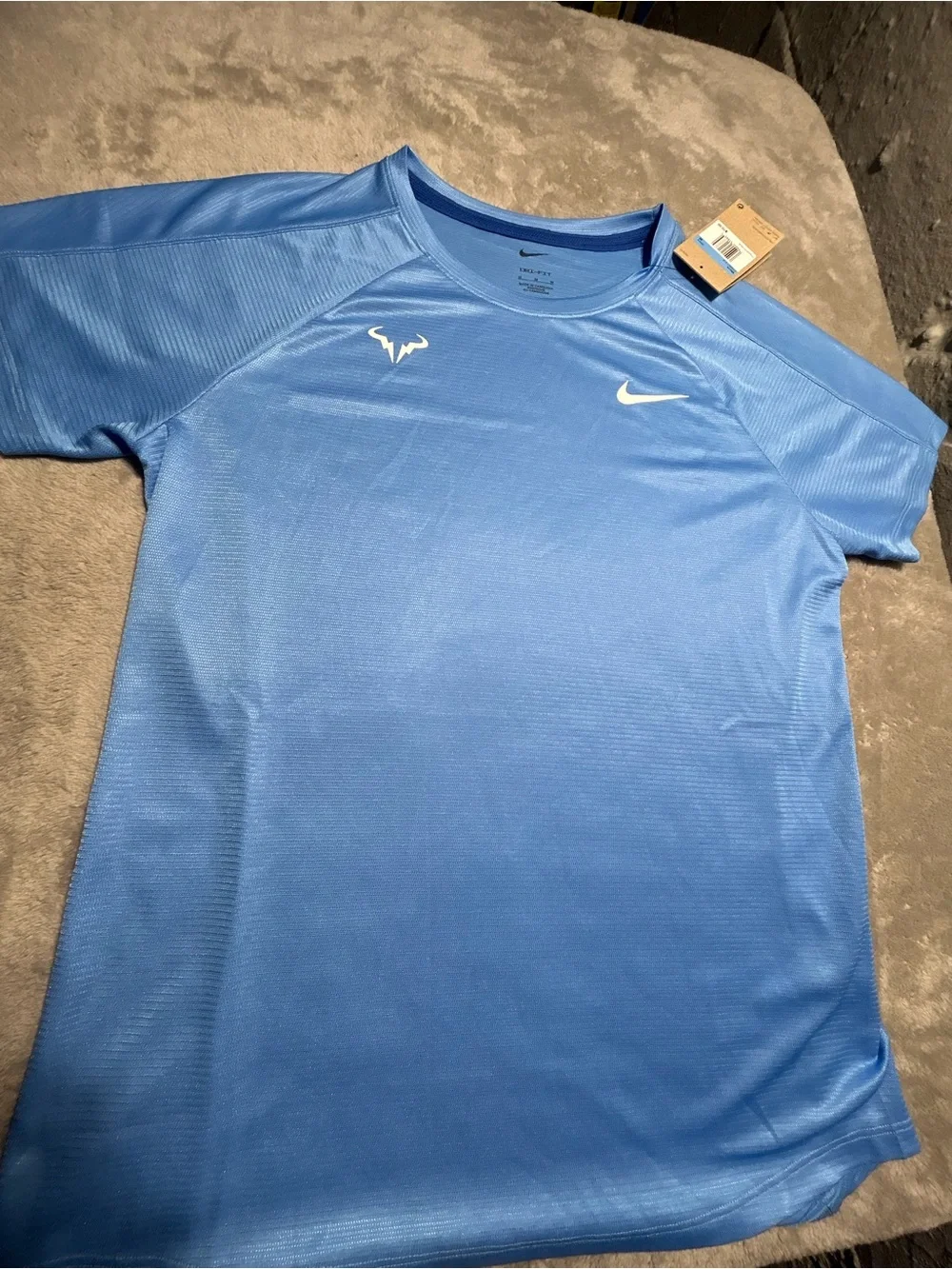 Nike Dri-FIT Rafa Nadal Bull Logo Blue Short Sleeve Tennis Shirt Men's M